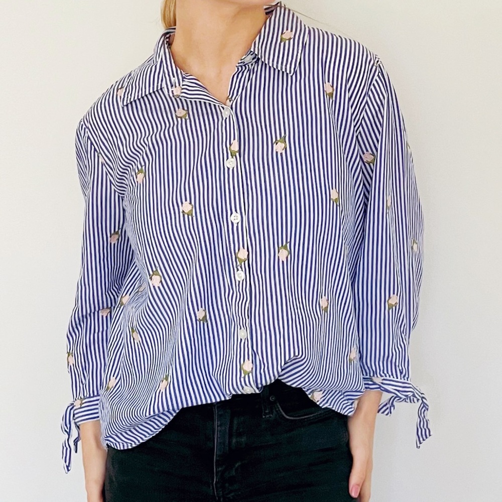 Marc New York rose embroider button up blouse